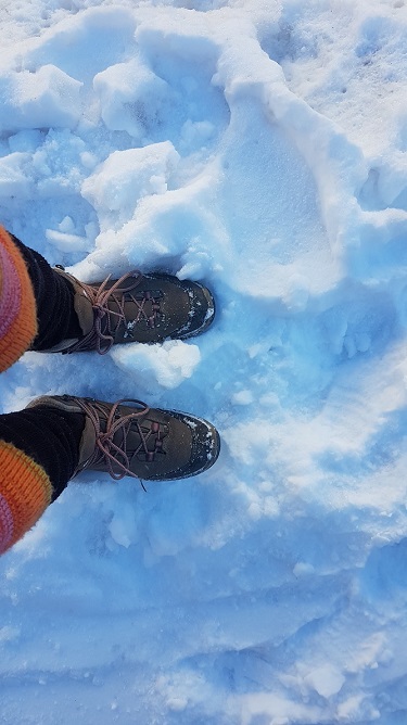Daphne drinkt thee wandelen in de sneeuw