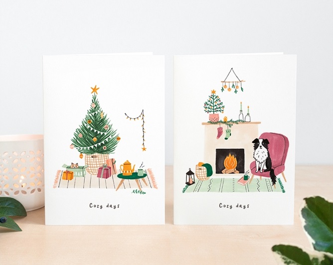Kerstkaarten set cosy days Illustratie Studio Kuukeluus Sfeermaker Zettje in de goede richting platform
