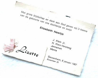 Zondagskind geboortekaartje