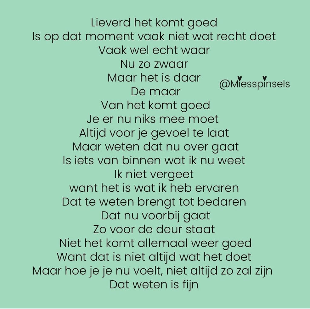 Lieverd het komt goed Gedicht Miesspinsels - Platform Zettje goede richting