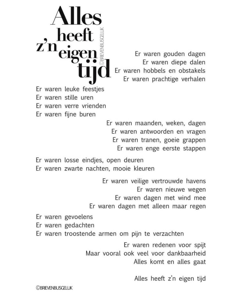 Alles heeft zn eigen tijd Gedicht brievenbusgeluk