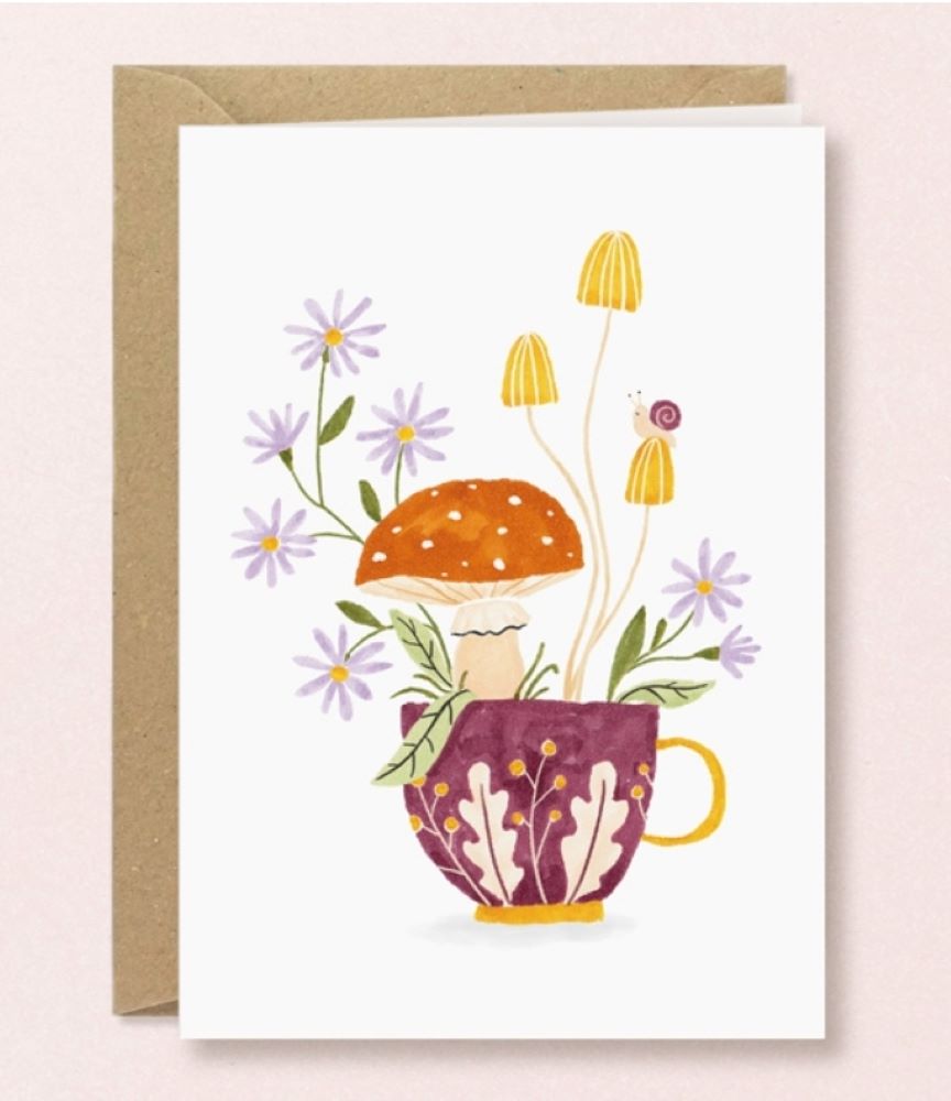 Kaart studio Kuukeluus - kopje met bloemen
