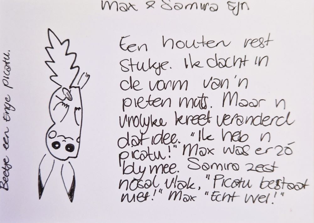 Documenteren tijdens de les - met resthout van pietenmuts naar Picatu - Beeldenbries Puur spelen Studiomooihout