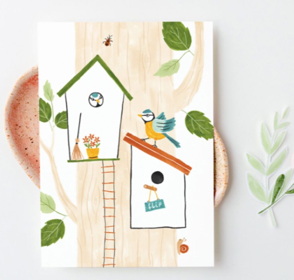 Kaart vogelhuisje met decoratie materiaal - Studio Kuukeluus