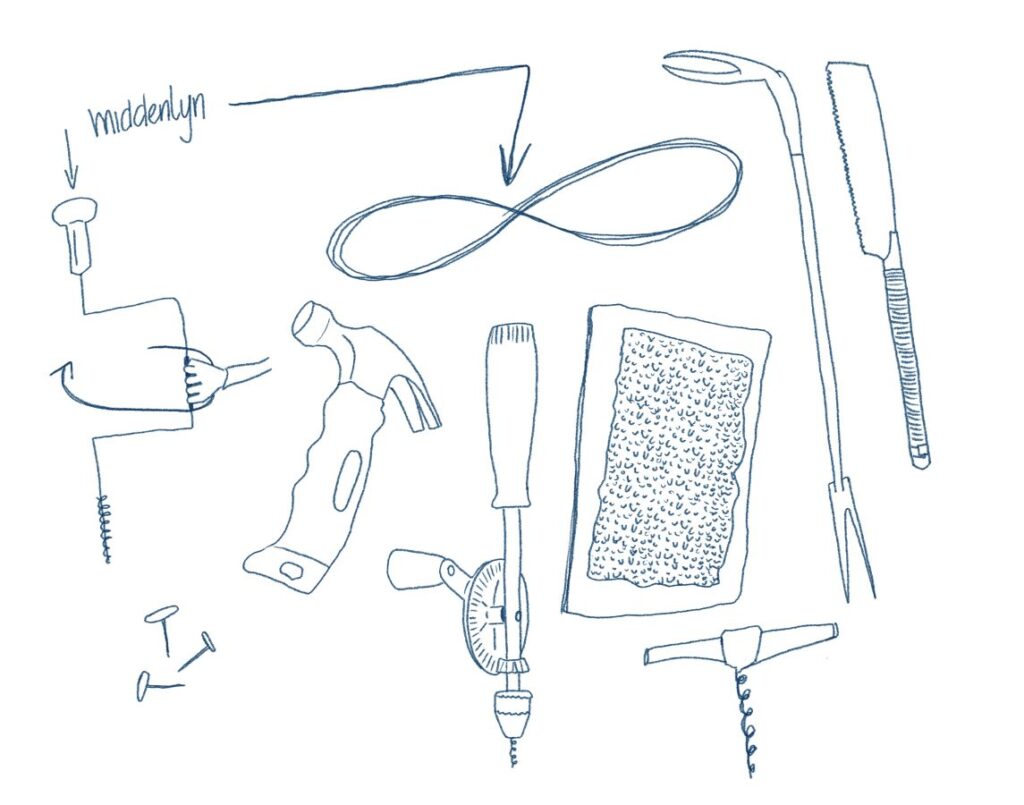Voor het onderdeel houtbewerking waarvan we een workshop volgde van Pete Moorhouse, tekende ik verschillende tips en ideeën die handig en veilig zijn bij het werken met kinderen en deze techniek.