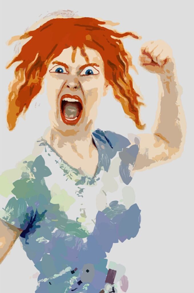 Illustratie boze vrouw bij Challenge vraag - Wat is een terugkomende ruzie met je partner - Je zou zeggen dat er na een scheiding veel herinneringen aan ruzies zijn, maar niets is minder waar, ik kan mij maar weinig ruzies herinneren, eerder wat meningsverschillen of kleine irritaties.