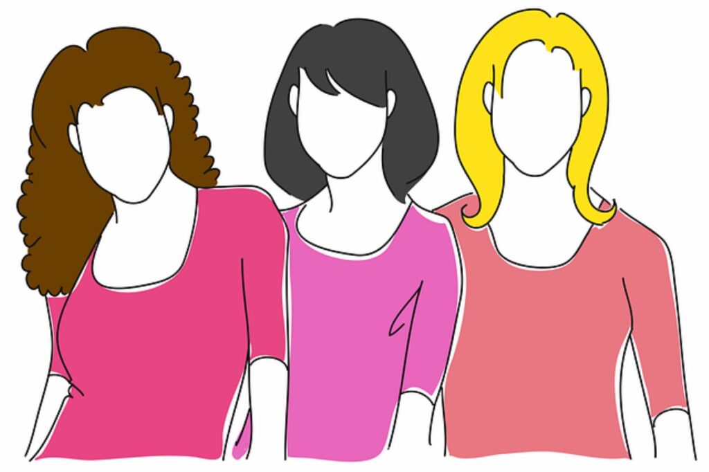 Met wie ben je graag samen? - Illustratie drie vrouwelijke vriendinnen