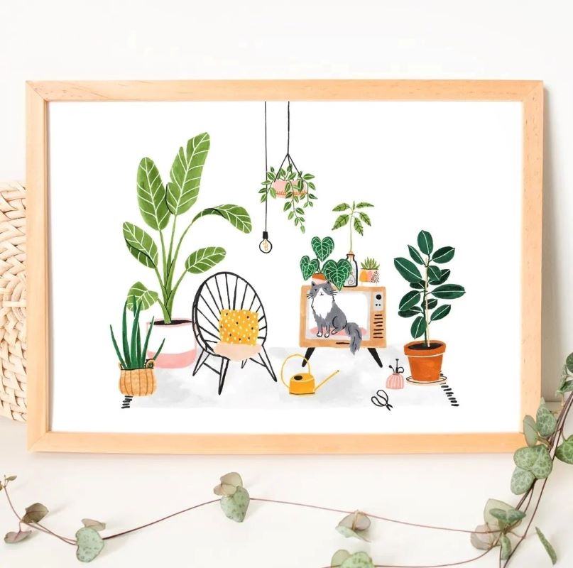 Poster huis kat en tv - Studio Kuukeluus