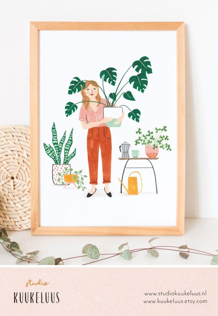 poster Vrouw met plant - - Illustratie-kaart Studio Kuukeluus