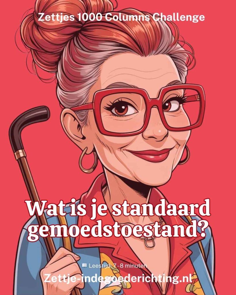1000 columns vragen challenge 264 - Wat is je standaard gemoedstoestand - afbeelding Zettje in cartoon tekening